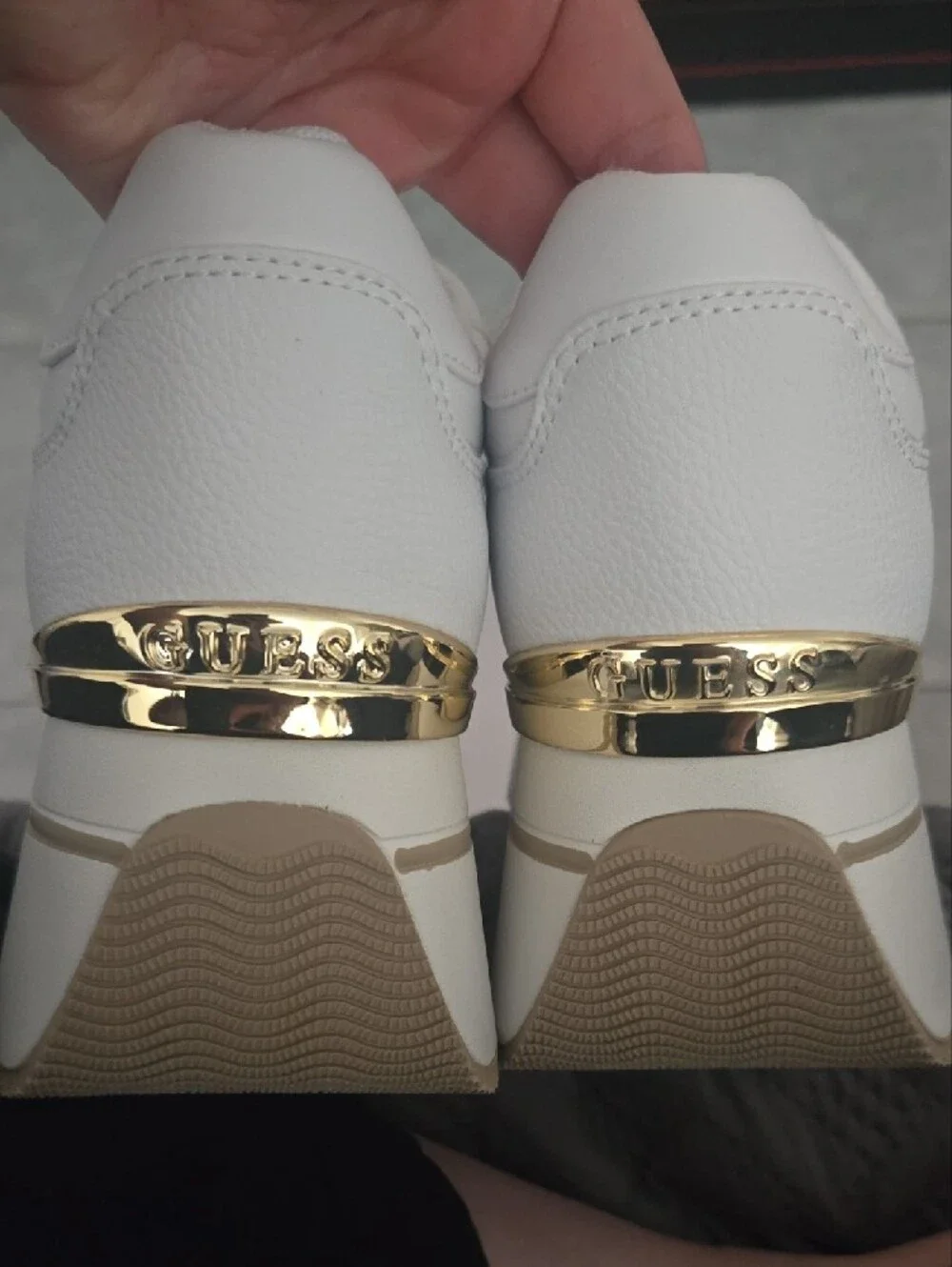 Guess White and Beige Platform Sneakers, Size 9 Women